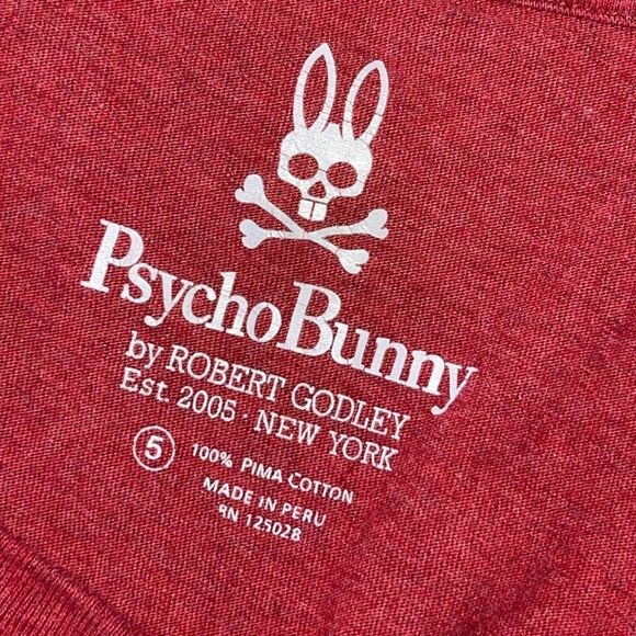 Psycho Bunny Mens Pima Cotton V Neck Short Sleeve T Shirt Red Size 5 Small - Picture 5 of 7